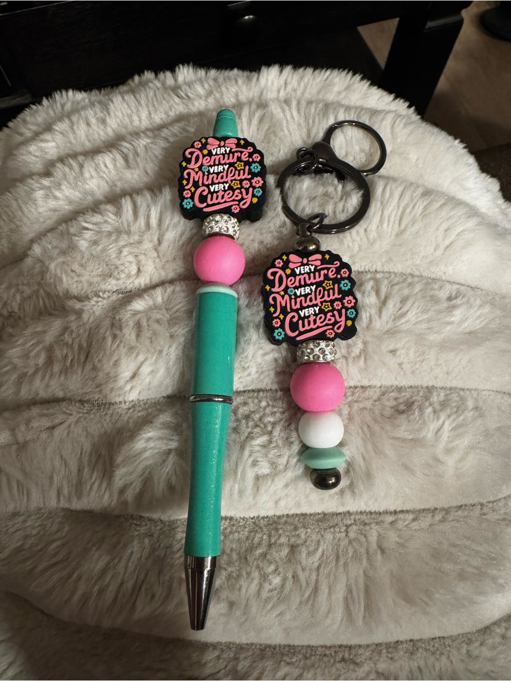 Beaded Turquoise & Pen with Matching Keychain Set